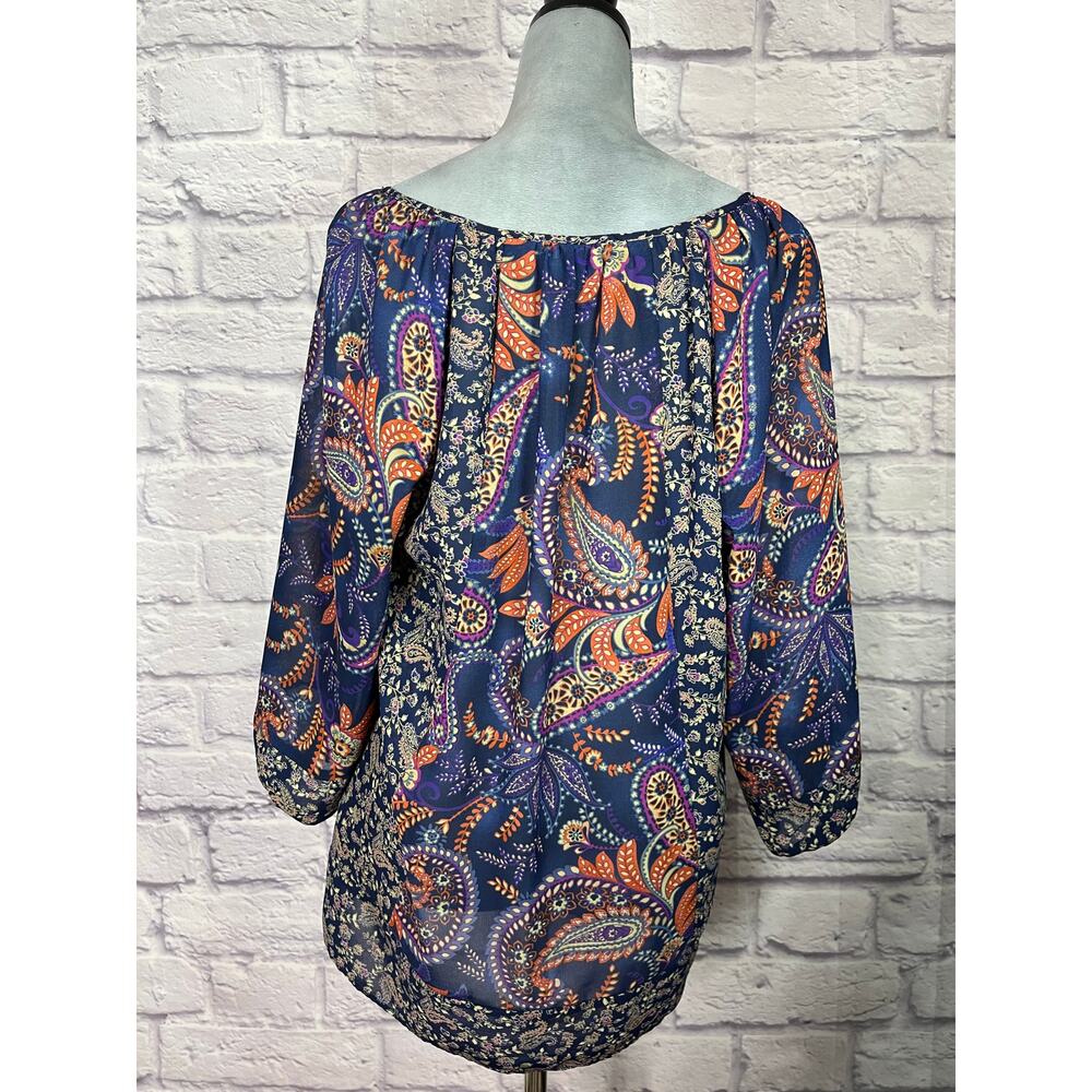 Chaps Semi-Sheer Patchwork Boho Tunic Blouse - image 3